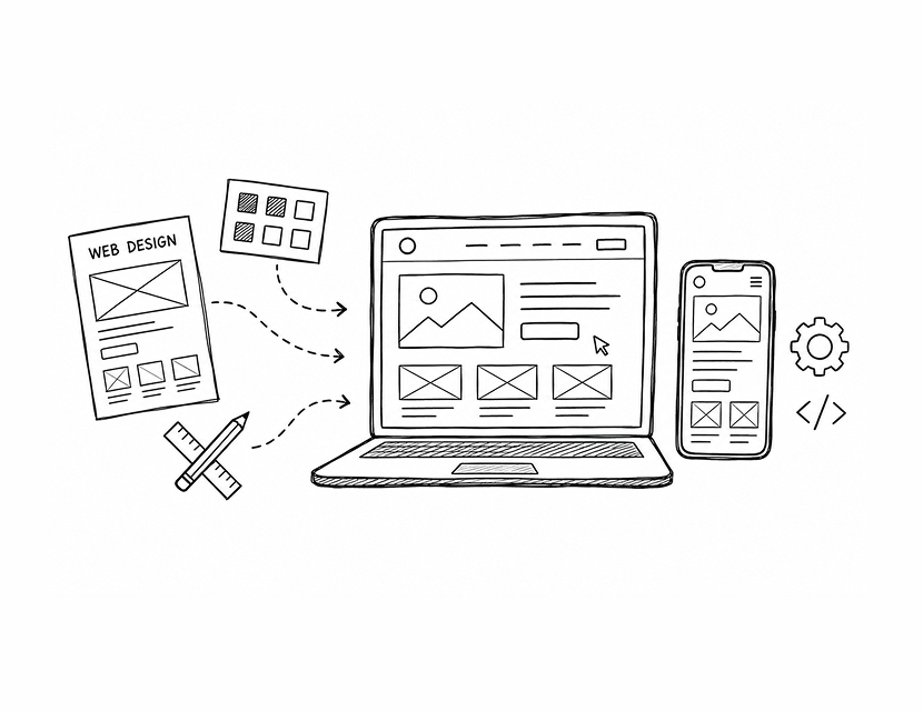 Website design and build process illustration